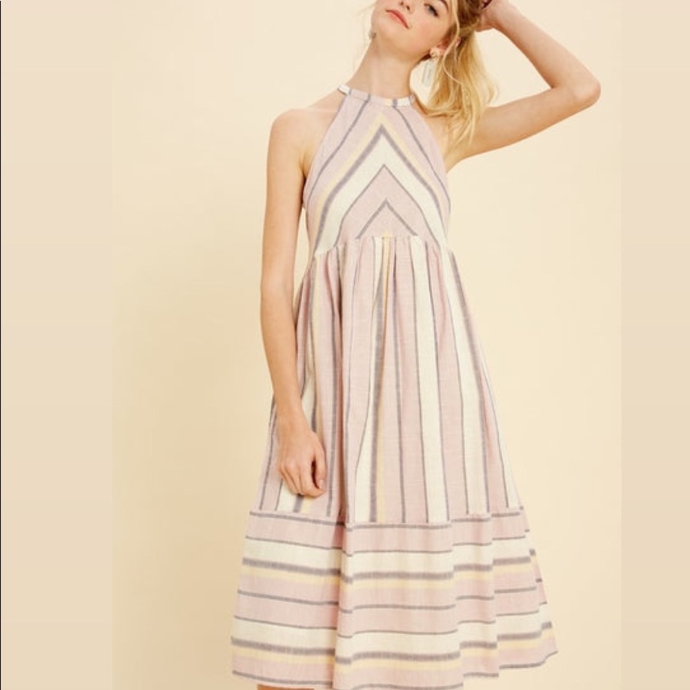 Pinkblush Pastel Striped Halter Dress